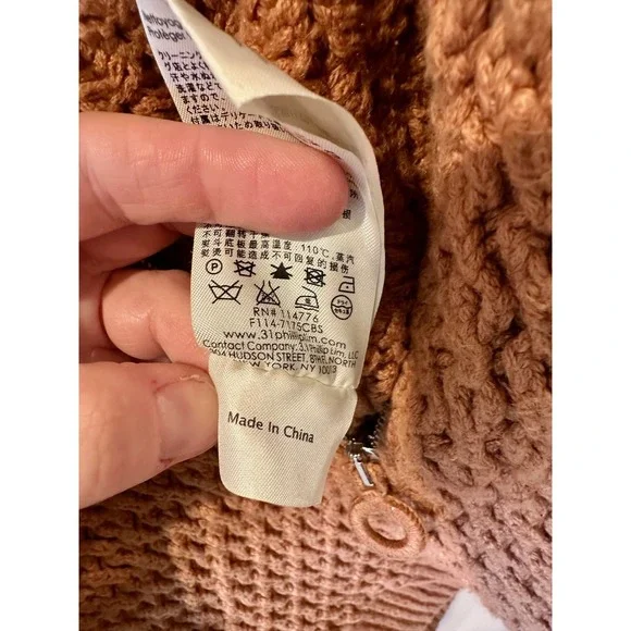 3.1 Phillip Lim Tan Cotton + Cashmere Cableknit Chunky Sweater 1/4 Zip Sz M LUX - Picture 4 of 6